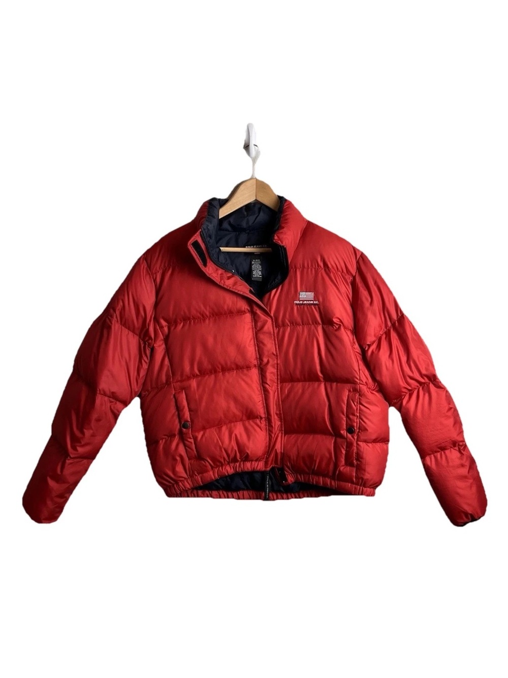 Vintage Polo Jeans Co Ralph Lauren Red Down Puffer Jacket Crop Y2K XL 90s Flag
